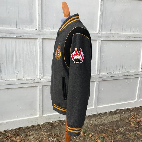 Roots 73 Grey Wool Blend Varsity Spellout Logo Jacket Vintage Embroidered Crest - Picture 5 of 14